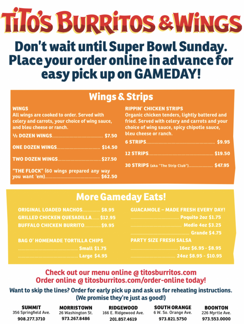 Menu Tito's Burritos & Wings South Orange-1